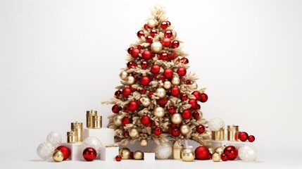 Christmas tree on a background of a white wall with gifts