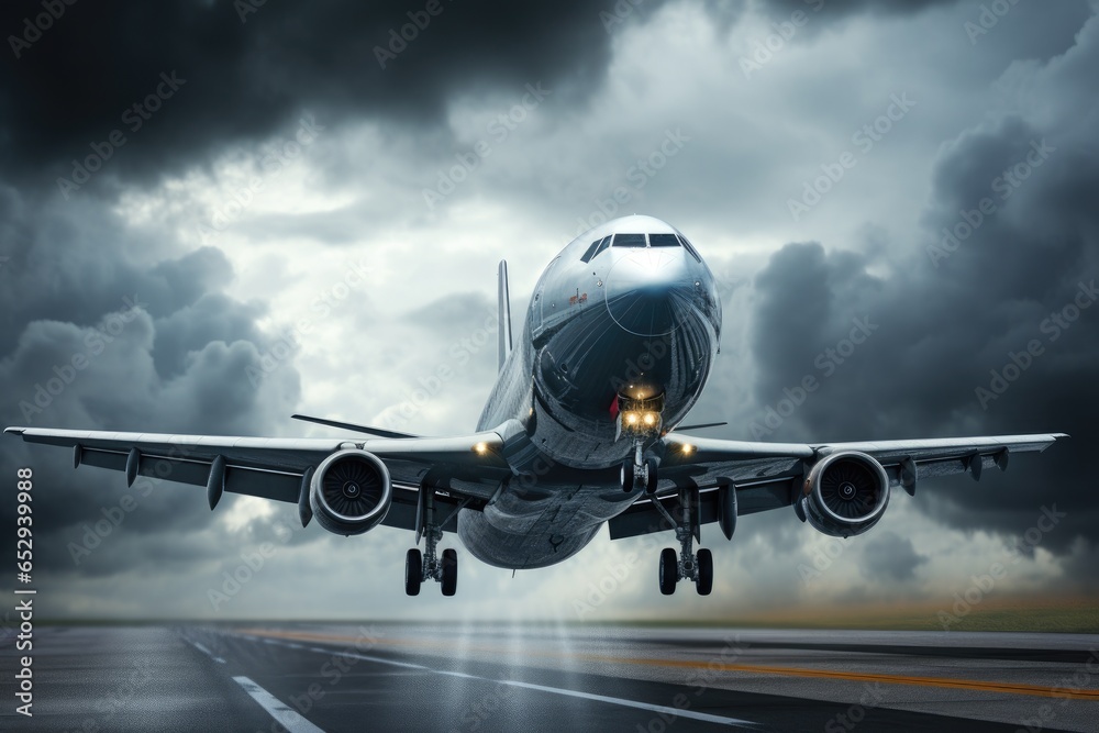 Aufkleber a large jetliner is seen soaring through the cloudy sky. this image can be used to depict air travel