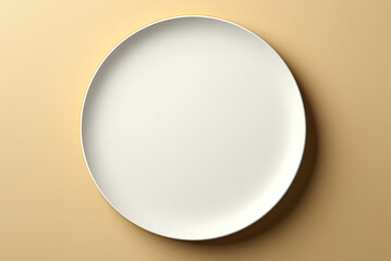 Mockup white plate on a yellow background flat lay