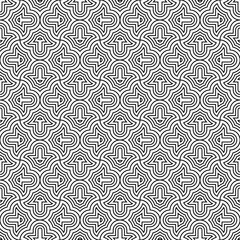 Fototapeta premium Seamless surface pattern design with quatrefoil figures. Oriental traditional ornament with repeated rounded shapes. Window tracery wallpaper. Grid motif. Digital paper. Vector art illustration.