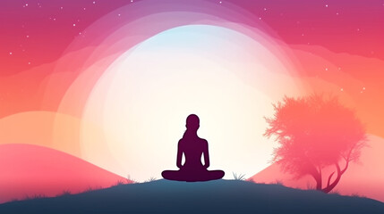 watercolor drawing style, the concept of a young pretty woman in comfortable sportswear doing yoga in open nature