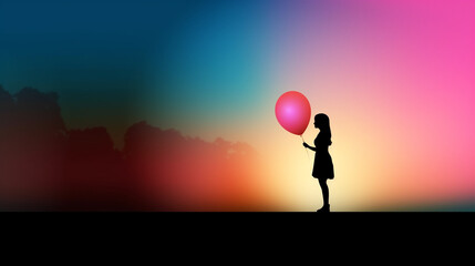 Silhouette of a girl with a balloon