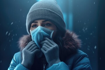 A woman wearing a blue coat and a gray hat. Suitable for fashion, winter, and outdoor lifestyle themes. - Powered by Adobe