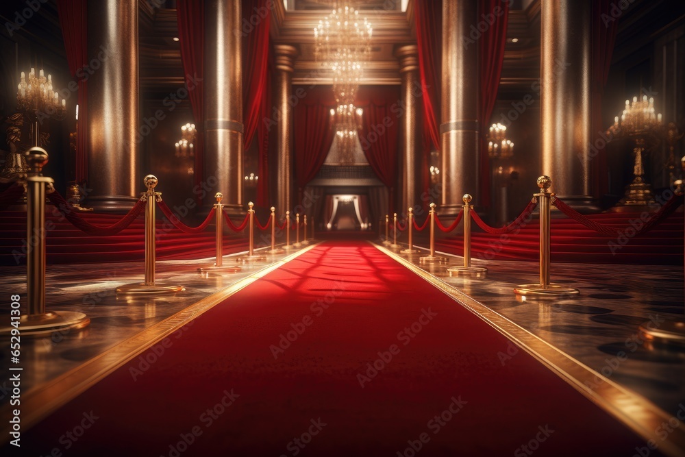 Aufkleber a luxurious red carpeted hallway with a stunning chandelier hanging from the ceiling. perfect for ad