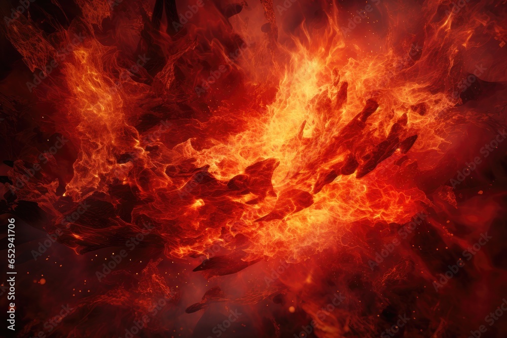 Poster a powerful and intense explosion of red and orange flames. this dynamic image captures the energy an