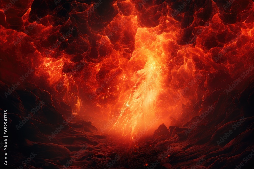 Aufkleber a powerful fire erupting from a dark cave. this intense image can be used to depict danger, destruct