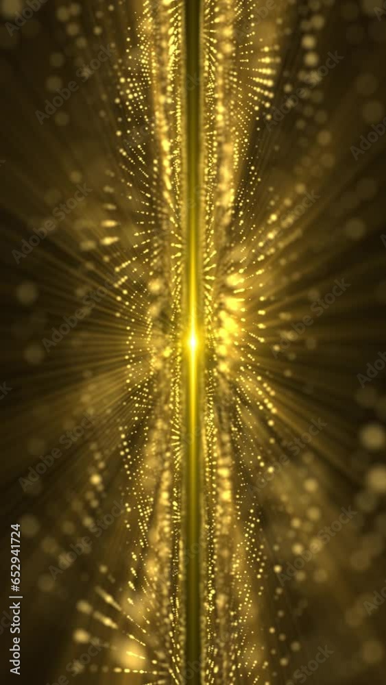 Wall mural vertical video - abstract technology background with a flowing digital fractal wave of glowing golde