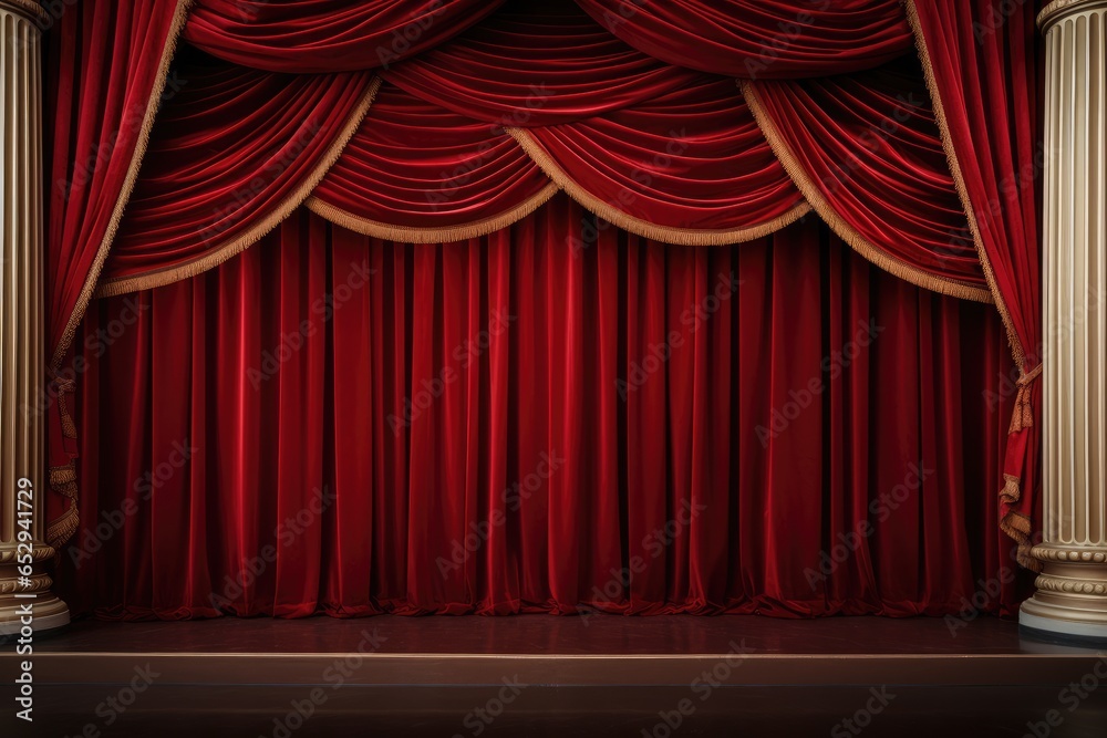 Aufkleber A stage with a red curtain and columns. Perfect for theater productions or events that require a stage setup.