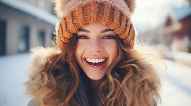 Enjoying a cup of coffee at home. Smiling. A beautiful girl drinks hot tea in winter. Excited woman wearing glasses and a sweater and laughing on an autumn day