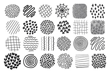 Hand drawn big set abstract objects, dots, spots, drops, lines. Abstract backgrounds and patterns.Geometric doodles. Organic shapes for cover, banner, icons for social networks. Vector illustration