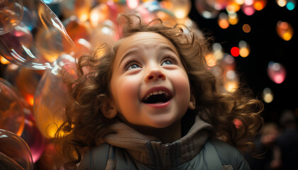 Fototapeta na wymiar Smiling child, cheerful happiness, fun, joy, cute Caucasian girls playing generated by AI