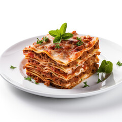 Lasagna with Tomato Sauce on a White Background