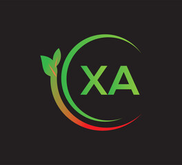 XA leaf letter logo. Minimalist gradient style design.Backround with black