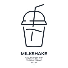 Milkshake editable stroke outline icon isolated on white background flat vector illustration. Pixel perfect. 64 x 64.