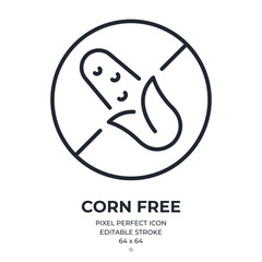 Corn free editable stroke outline icon isolated on white background flat vector illustration. Pixel perfect. 64 x 64.