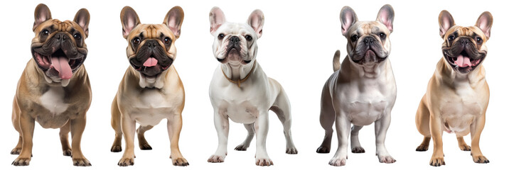 Smiling adult french bulldog dog, pedigree dog breed isolated on transparent background generative ai