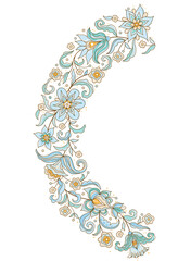 Floral half-round frame, vignette, border. Element with flowers in Eastern style. Floral border. Arabic ornament. Flower ornaments. Ornamental decoration