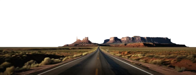 Fotobehang vast desert highway. transparent PNG background. early morning Arizona old cracked highway.  © ana