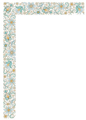 Floral frame, vignette, border, card design template. Square element in Eastern style. Floral borders, premade card. Arabic ornament. Flower ornaments. Ornamental decoration