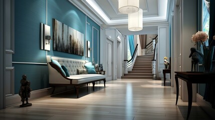 Modern interior of the hallway and corridor, laconic design. Home decor. - obrazy, fototapety, plakaty