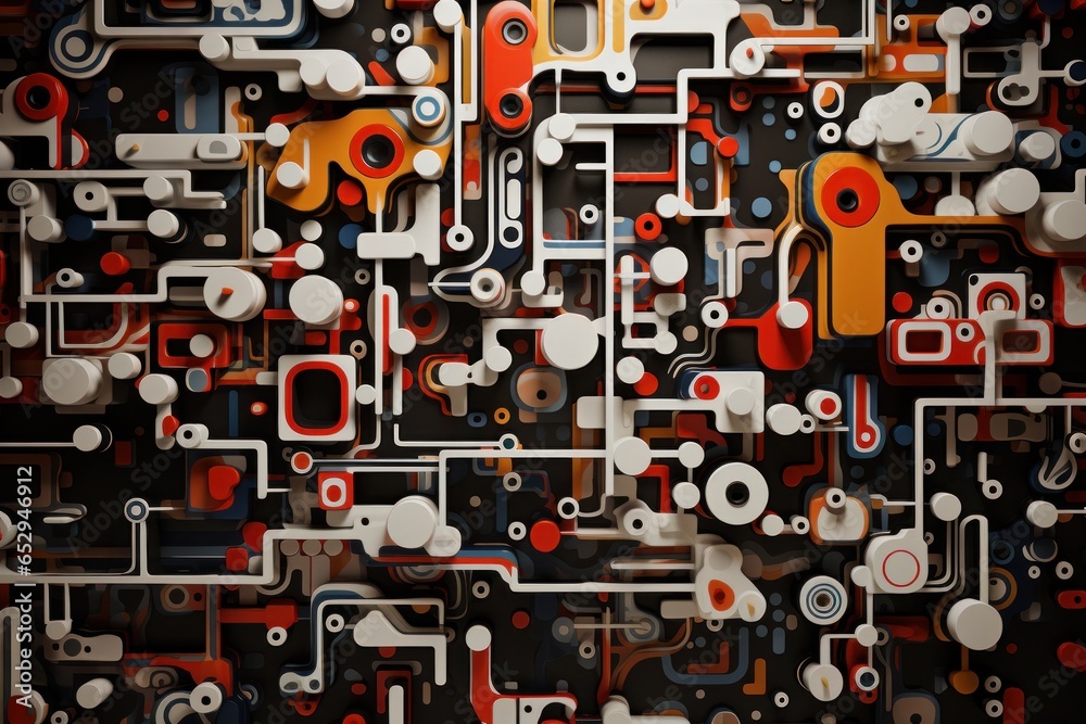 Poster A collection of various colored objects arranged on a wall. This image can be used to add a vibrant and playful touch to any design or project.