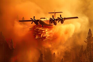 Fototapeta na wymiar firefighting aircraft fights forest fire.