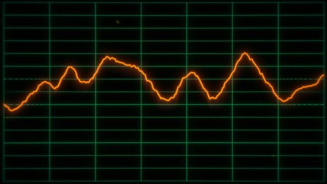 Oscillation screen video background texture about random noise and oscillating yellow line backdrop. Moving animated heart analog monitor pulse graph 