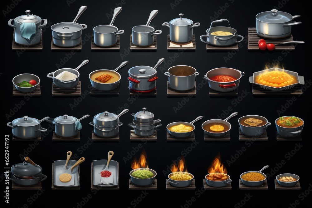 Poster a collection of pots and pans neatly arranged on a shelf. ideal for kitchenware advertisements and h