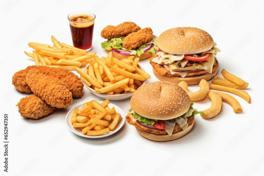 Poster A collection of various food items displayed on a table. Ideal for food-related projects and culinary concepts.
