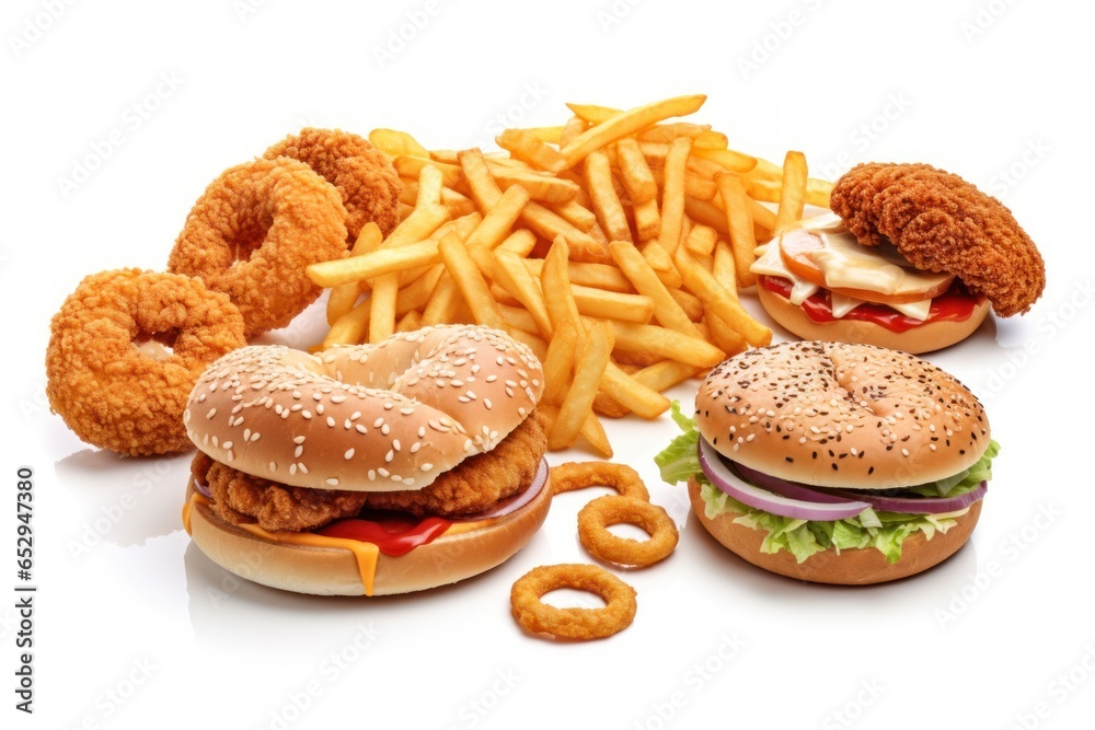 Poster A collection of various food items displayed on a table. Perfect for food-related projects and advertisements.
