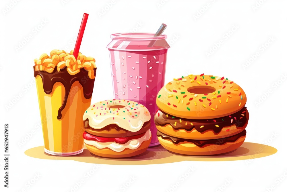 Poster A collection of various types of food and drinks. This versatile image can be used in a variety of contexts.