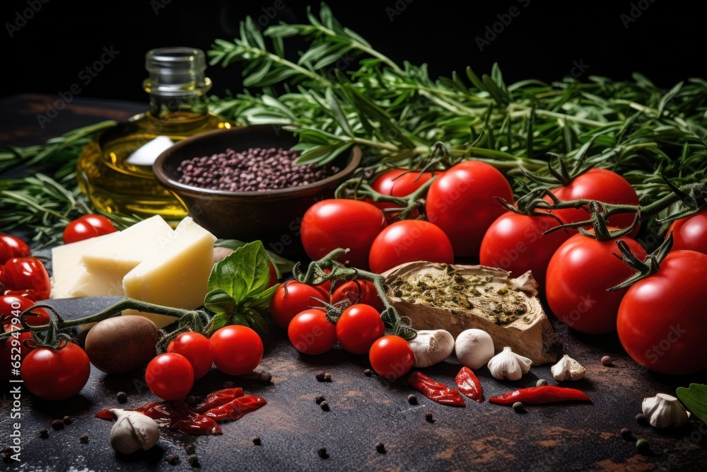 Poster A variety of different types of food arranged on a table. This image can be used to showcase a buffet, catering, or a diverse food selection for events and gatherings.