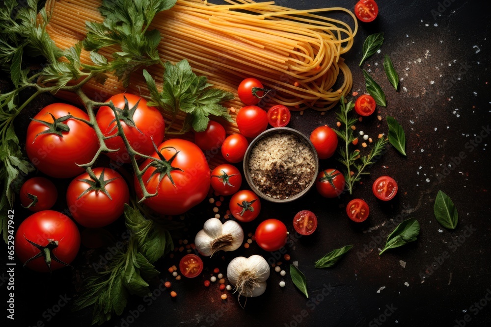 Fototapete A table filled with a diverse array of food options, suitable for various occasions. This image can be used to depict a buffet, a feast, a food festival, or to showcase a range of culinary options.