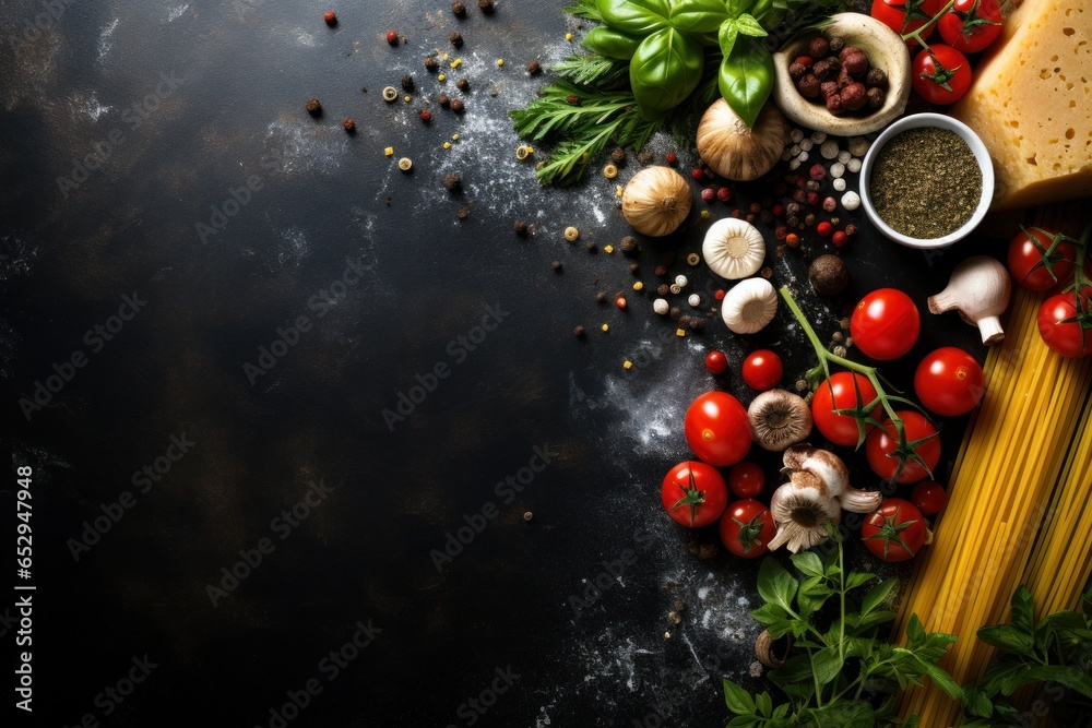 Poster A variety of different types of food displayed on a table. This image can be used to showcase a buffet, a food festival, or a family gathering.