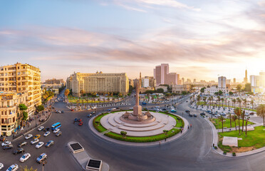 Exclusive full panorama of Tahrir square, famous place in the centre of Cairo, Egypt
