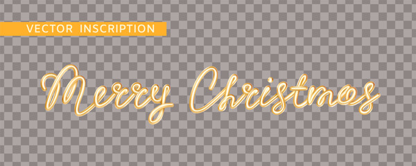 Merry Christmas. Golden shiny metal inscription. Realistic 3d render lettering. Gold text isolated on transparent background. 3D vector illustration