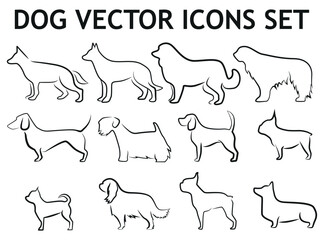 Hand drawn dogs icons set.