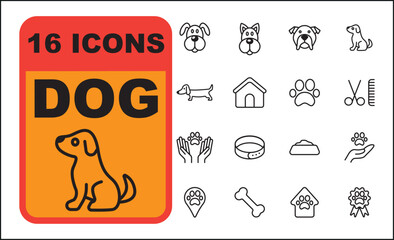 Dogs outline icons. Thin line icons set of Dogs and veterinary.