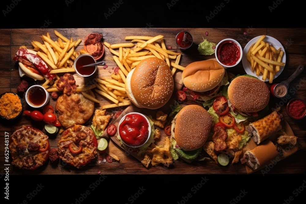 Aufkleber a table filled with a diverse selection of food items. perfect for showcasing different cuisines and