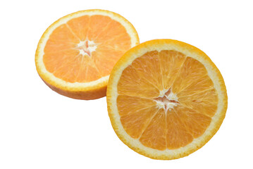 Orange slices on a white background. Isolated object yellow orange. Citrus fruits.