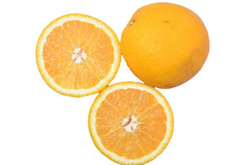 Orange slices on a white background. Isolated object yellow orange. Citrus fruits.