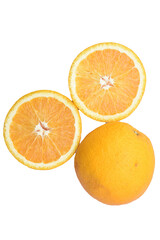 Orange slices on a white background. Isolated object yellow orange. Citrus fruits.