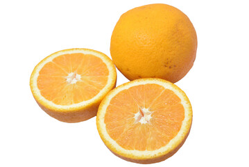 Orange slices on a white background. Isolated object yellow orange. Citrus fruits.