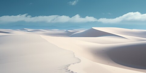 vast desert horizon with white sand dunes and hills. pure blue sky. fantasy desert alien panoramic landscape. 