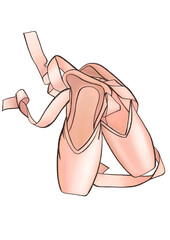 pink pointe shoes watercolor illustration isolated on transparent background © Iuliia
