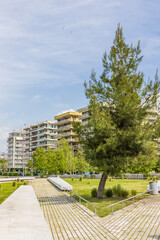 Fototapeta na wymiar Public green park and garden Odysseas Fokas along the waterfront of Thessaloniki in Central Macedonia in Greece