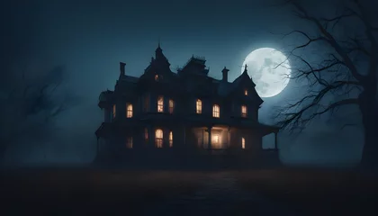 Fotobehang An eerie haunted house under the moonlight ai generation © Ebad