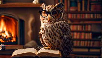 Cute cartoon owl with a book