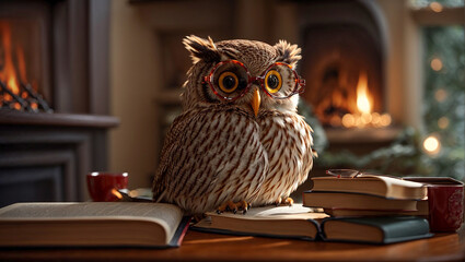 Cute cartoon owl with a book