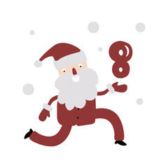 Christmas advent calendar with hand drawn Santa Claus. Day eight 8. Scandinavian style poster. Cute winter illustration for card, poster, kid room decor, nursery art